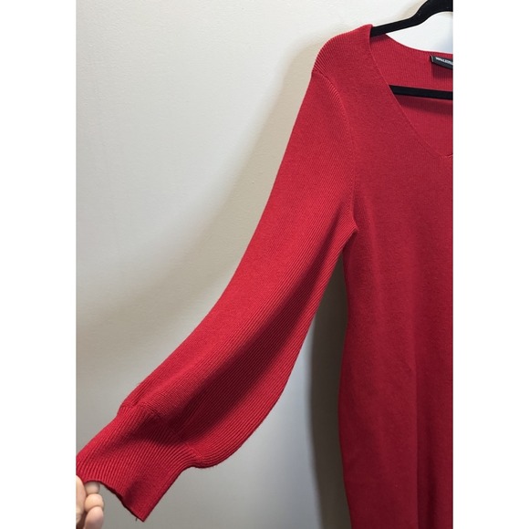 Nina Leonard Sweater Sheath Dress Size Large Red Balloon Sleeves - Picture 5 of 11